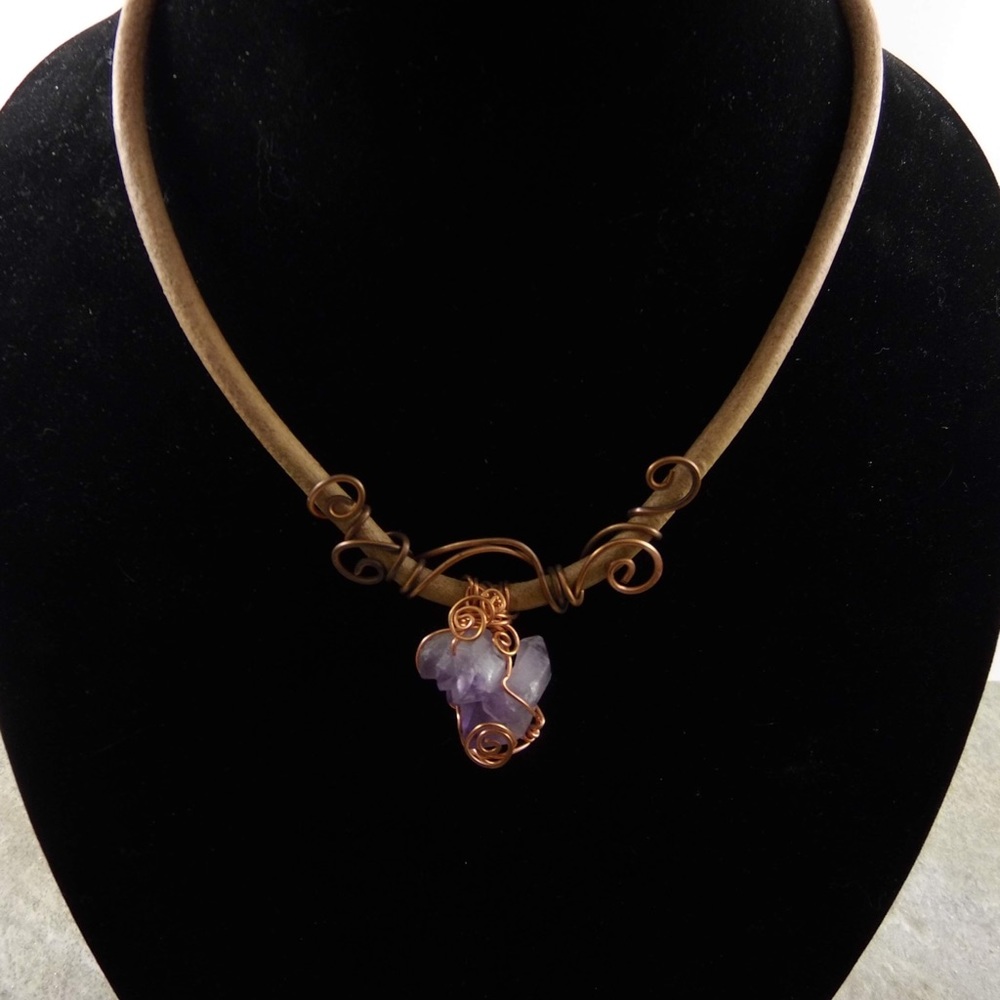 Wire wrapped amethyst stone choker